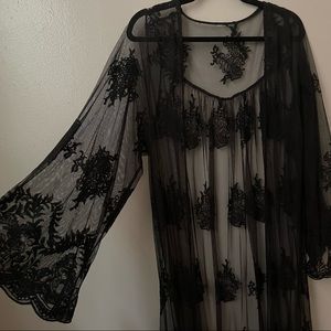 Vintage black lace robe sheer duster